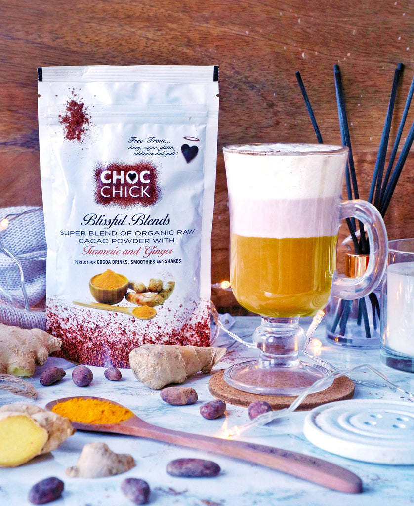 Making the perfect Blissful Blends Turmeric and Ginger Cacao drink-CHOC Chick