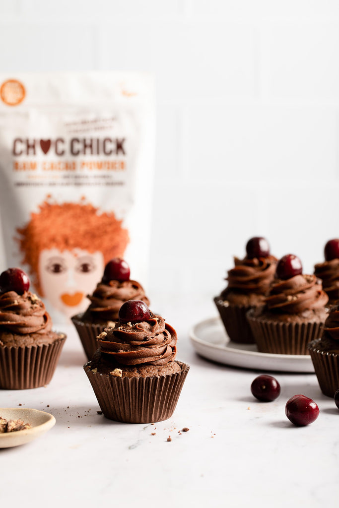 Chocolate Cherry Cupcakes-CHOC Chick